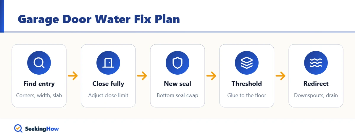 Flow diagram of how to stop water coming in under a garage door