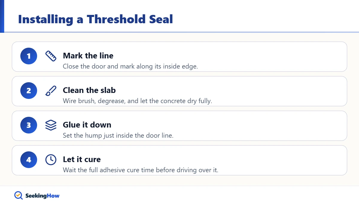Steps to install a threshold to stop water coming in under a garage door