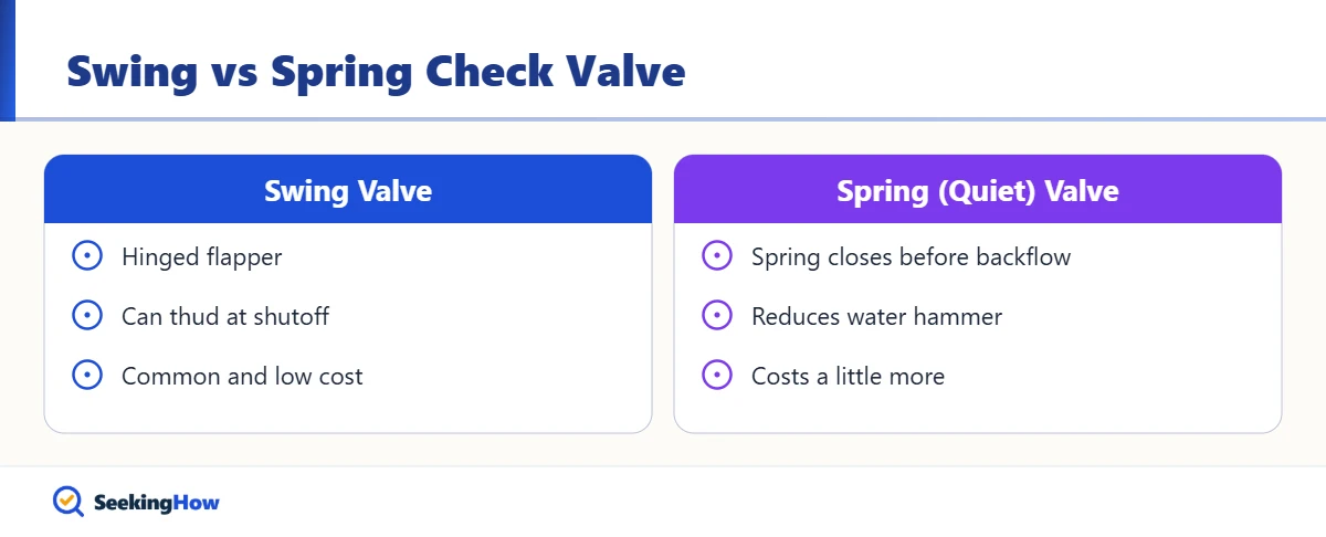Comparison of swing and spring check valves on a sump pump