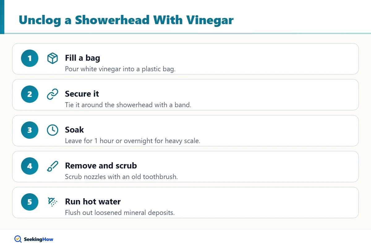 Steps for a vinegar use: unclogging a showerhead