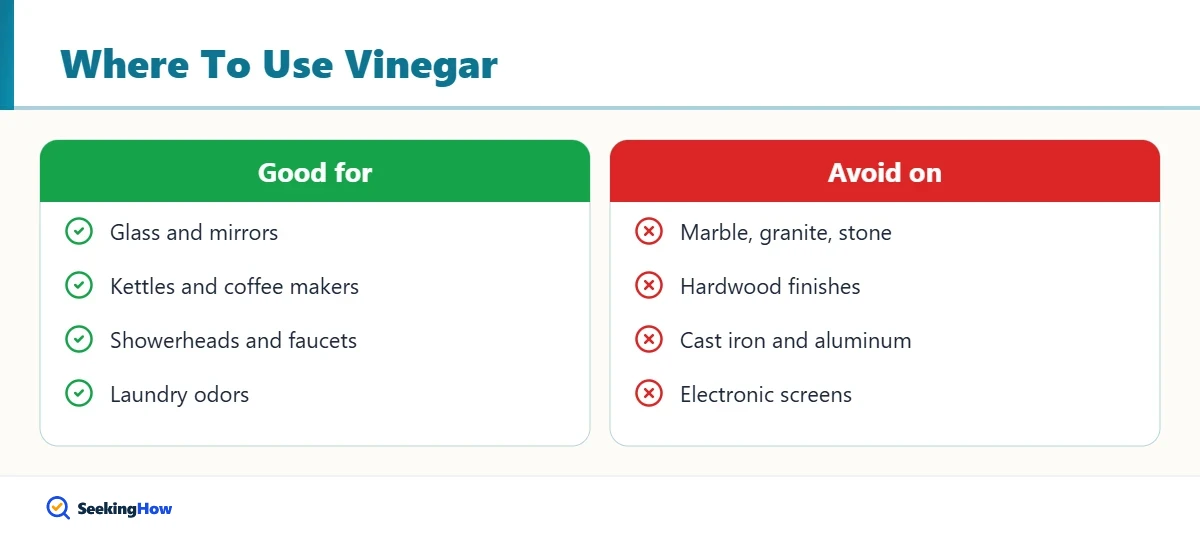 Comparison of surfaces suitable and unsuitable for vinegar uses