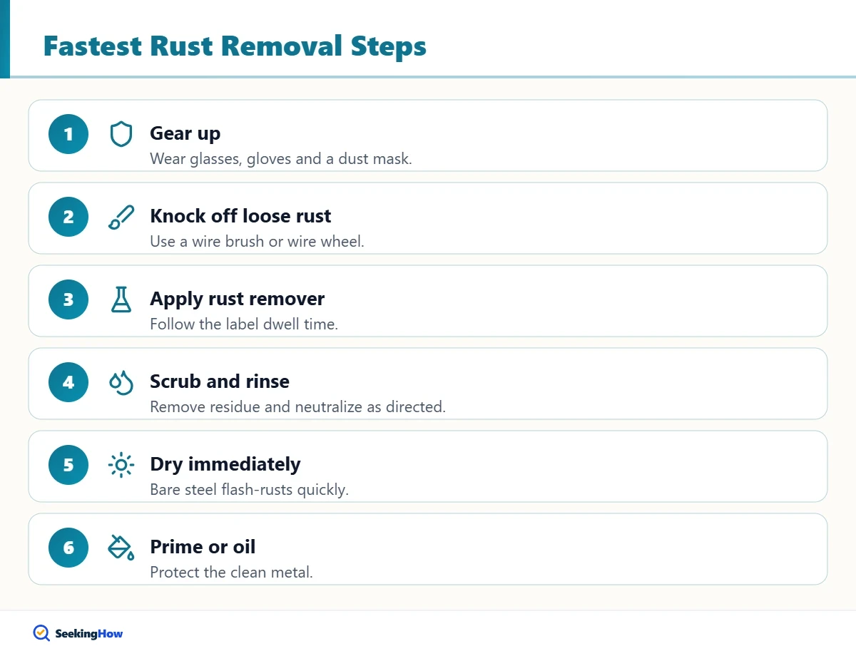Step-by-step infographic on the fastest way to remove rust from metal