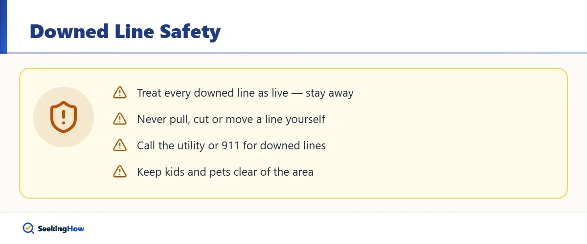 Safety tips for a downed telephone line from pole to house