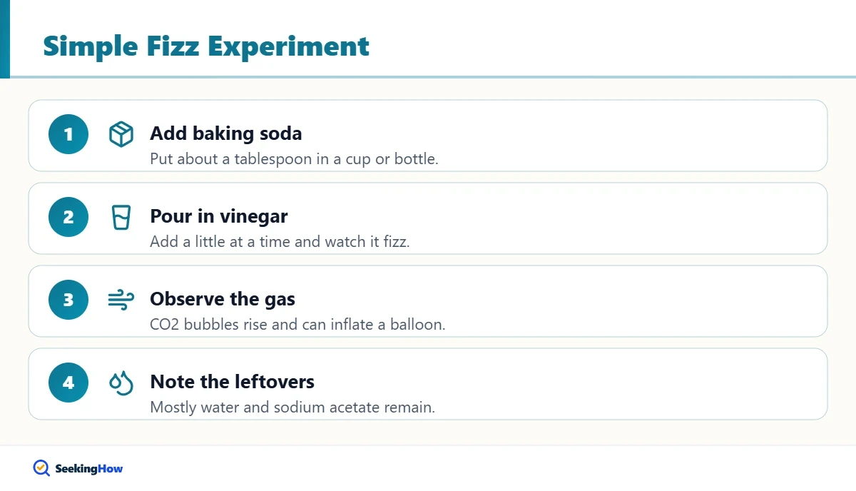 Steps for the vinegar and baking soda reaction experiment